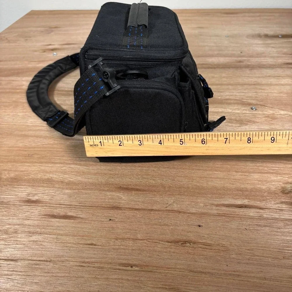 Samsonite CameraBag Black Ballistic Nylon Blue Stitch Padded Shoulder Strap Case